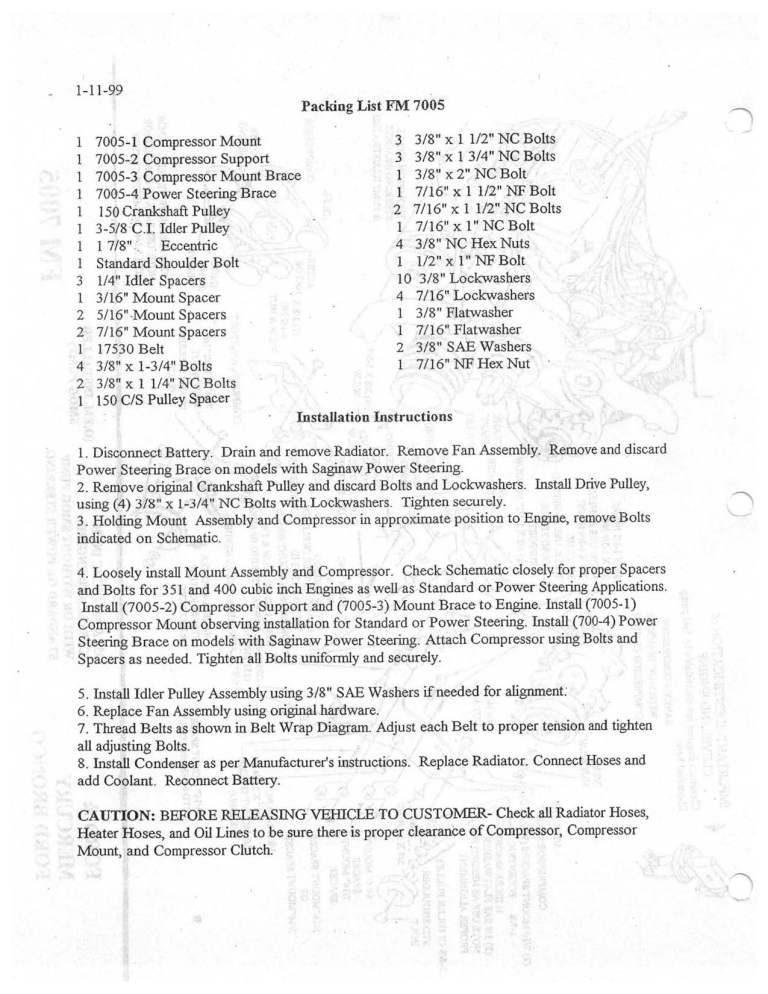 1975-1982 351 - 400 Ford Cleveland Compressor bracket.