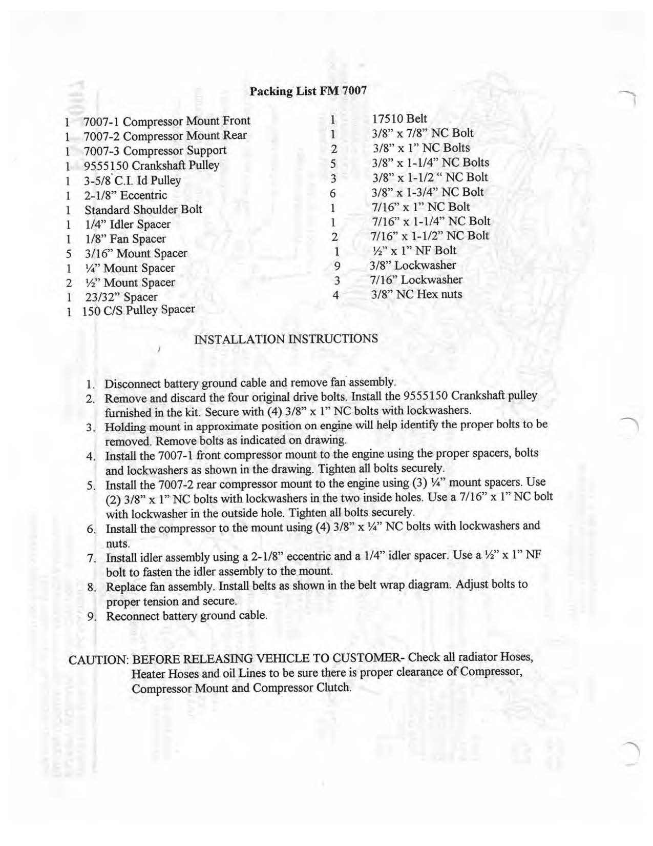 1970 - 1978 302 351 CID Engine Compressor Bracket