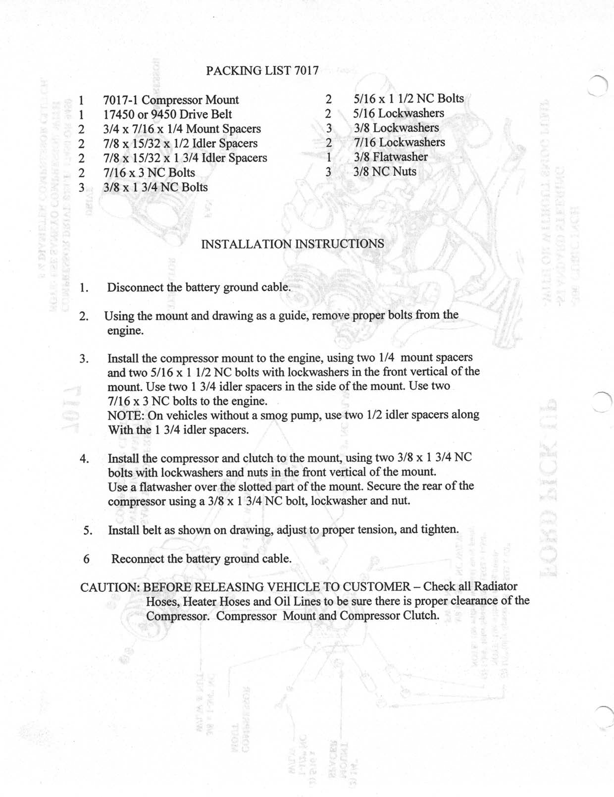 1974 - 1986 6 Cyl 4.9 Liter Engine Compressor Bracket Standard Steering Applications Only