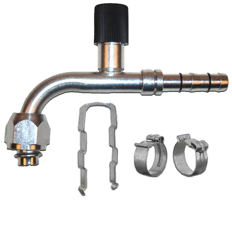 #8 90 Degree Female O-ring E-Z Clip Fitting with R-134a Charge Port