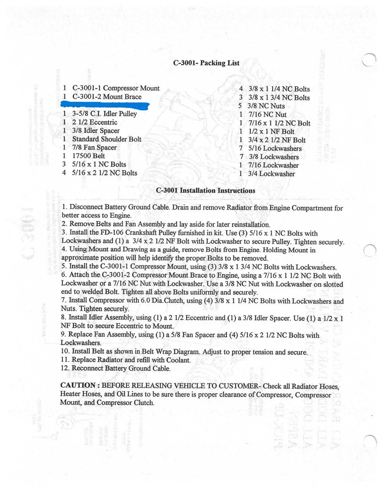 170 - 225cc Six Cylinder Chrysler Compressor Mount Kit