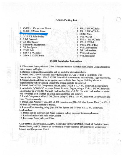 170 - 225cc Six Cylinder Chrysler Compressor Mount Kit