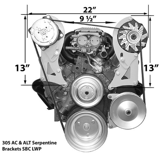 Street Rod (1969 - 86 Heads) SBC Long Water Pump AC & Alternator setup (Reverse Rotation Water Pump)