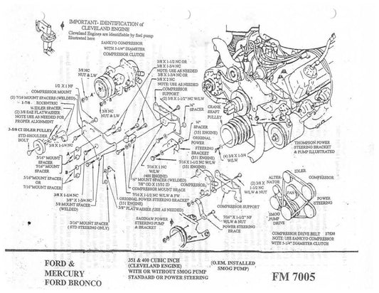 1975-1982 351 - 400 Ford Cleveland Compressor bracket.