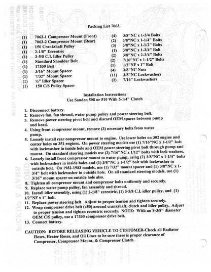 1979 - 1984 302 351 Windsor Engine Compressor Bracket