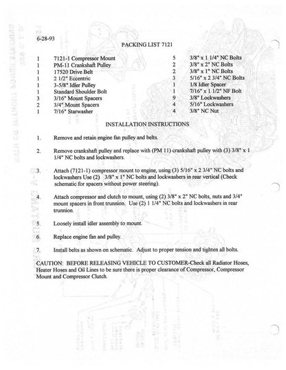 1965 1966 Ford 289 Compressor Mount Kit