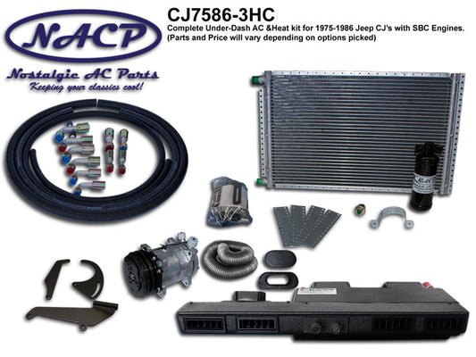 1975 - 1986 Complete A/C and Heat Kit Jeep CJ’s Small Block Chevy Engines