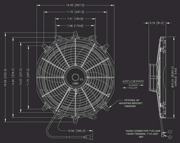 14 Inch Low Profile Maradyne High Performance Electric Fan 2135 True CFM M142K