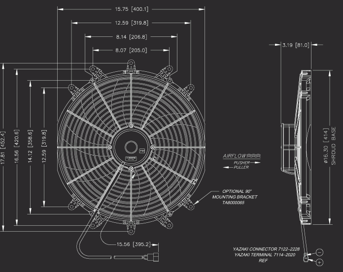 16 Inch Low Profile Maradyne High Performance Electric Fan 2170 True CFM M162K