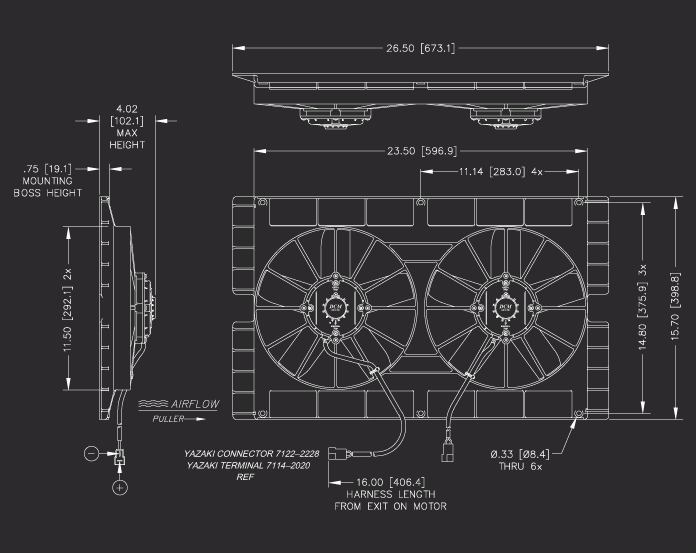 Dual 11" Maradyne High Performance Fan w/ Side Mount Flanges 2,760 True CFM MM22KS