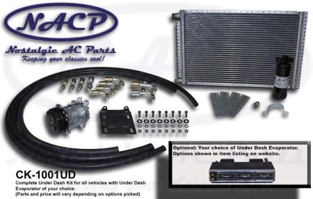 ACforCars Universal A/C Kit Compressor 7H15 P8 Cond 16x26 Fan 16" Dash Chrome