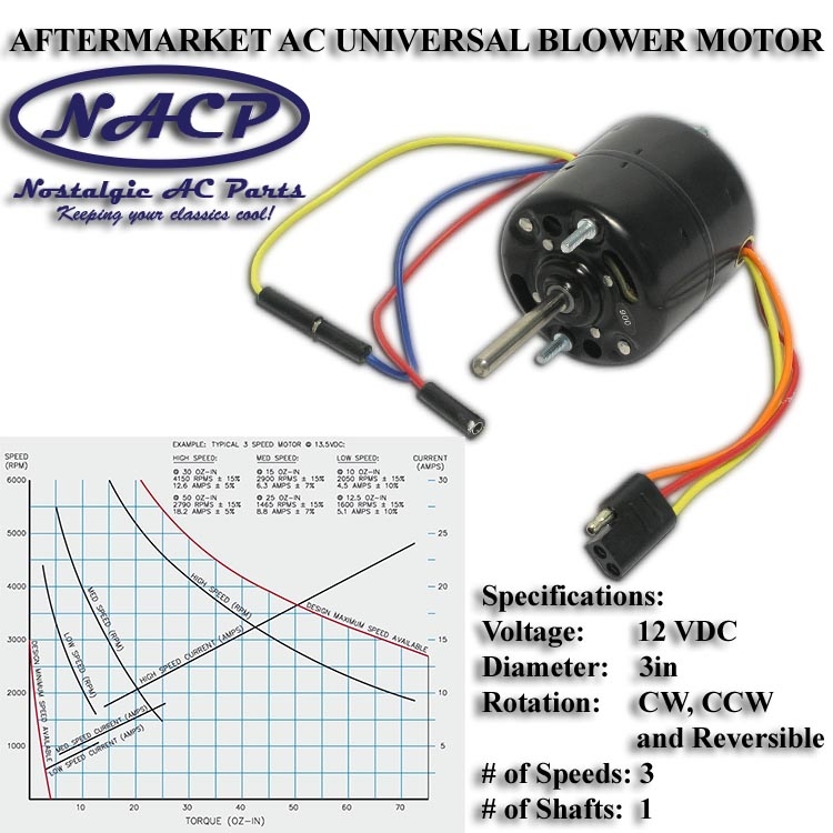 Universal Single Shaft Three Speed Blower Motor 12 Volt