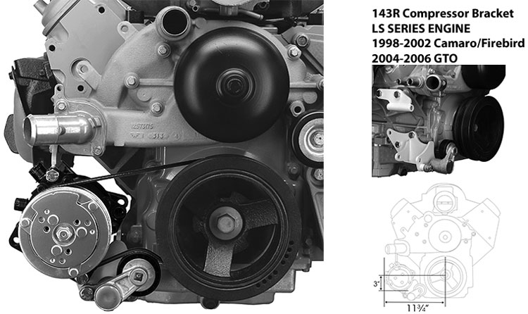 1998-2002 Camaro/Firebird & 2004-2006 GTO LS Truck Motor Low Mount Compressor Bracket Kit