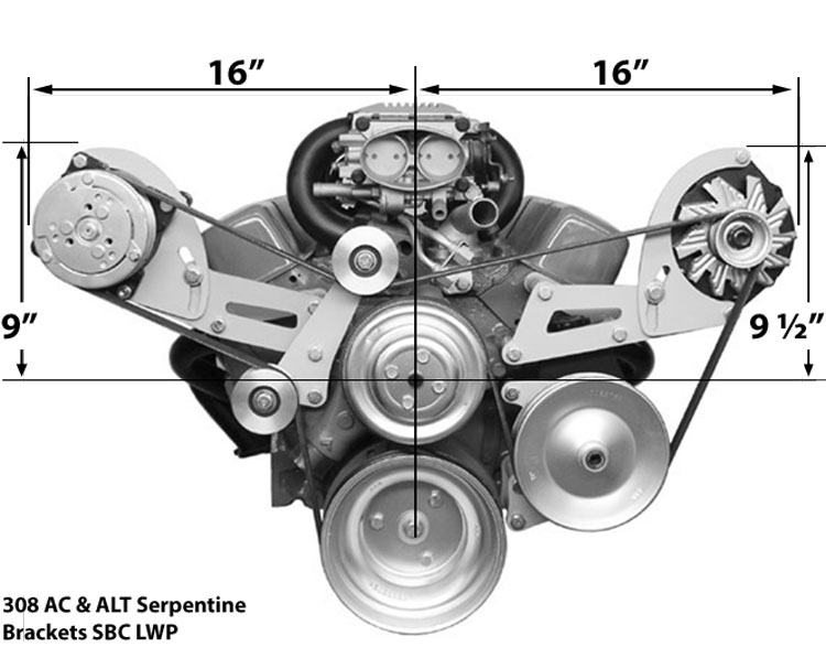 Low Profile (87 and Later Heads) SBC Long Water Pump AC & Alternator setup (Reverse Rotation Water Pump)