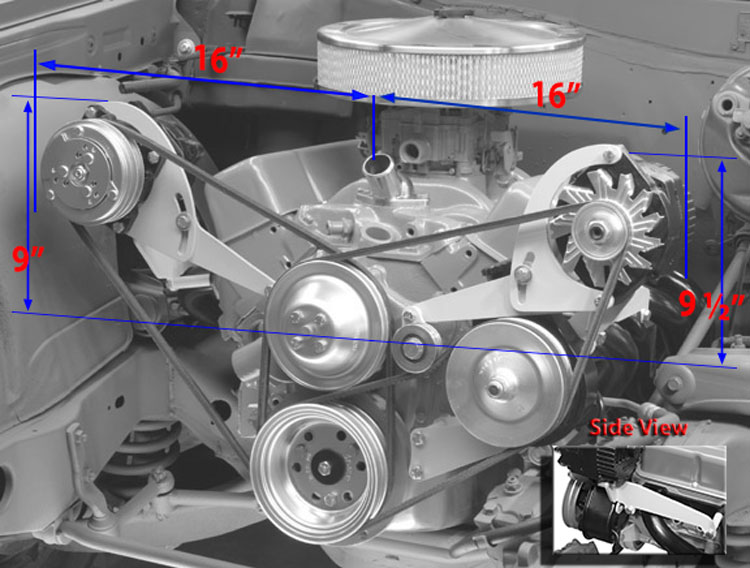 600L 1964-68 Chevelle SBC Short Water Pump Alt. & P/S Setup