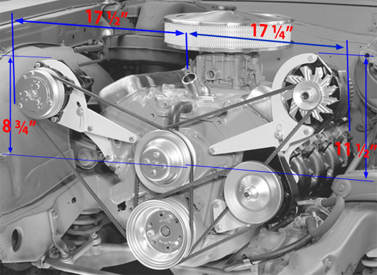 601L 1964-68 Chevelle BBC Short Water Pump Alt. & P/S Setup